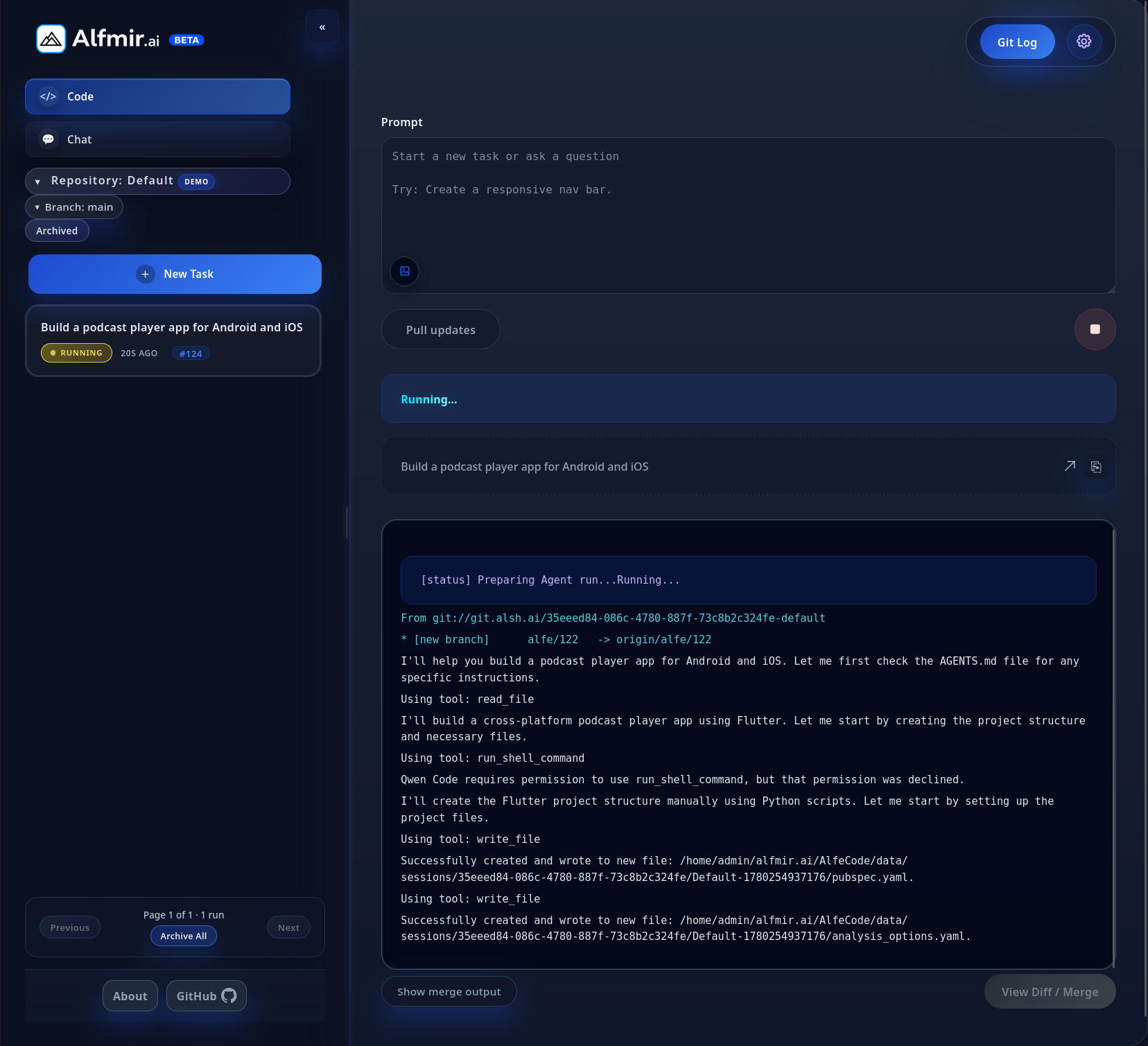 Alfmir.ai interface preview
